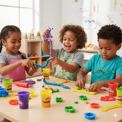 PD Play-Doh neon color cans stacked ready for playtime.