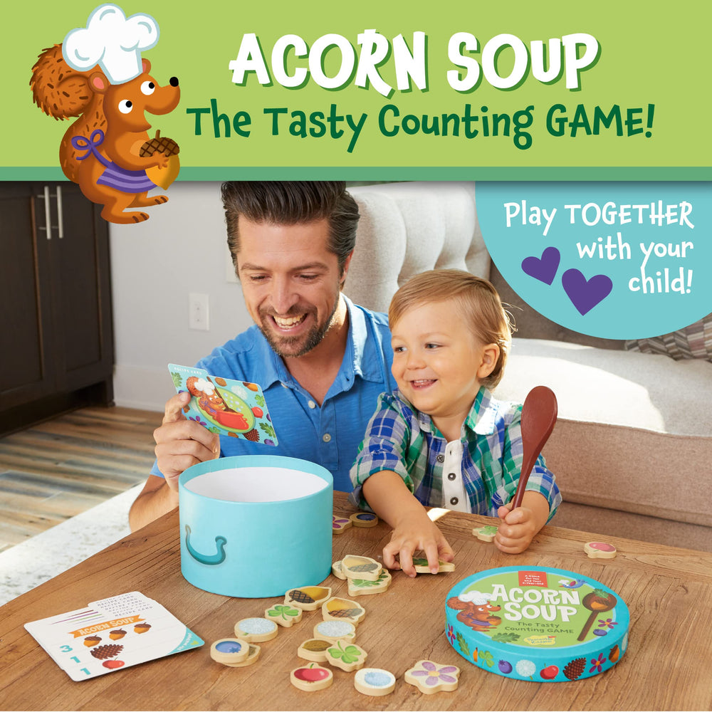 Peaceable Kingdom Acorn Soup recipe cards display simple steps for counting skills