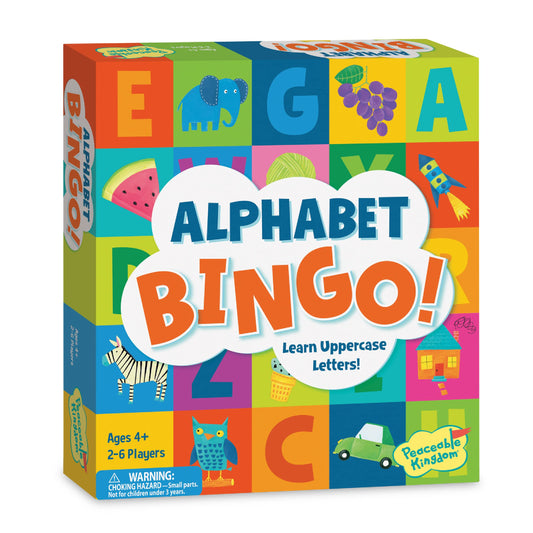 Peaceable Kingdom Alphabet Bingo board for early literacy practice
