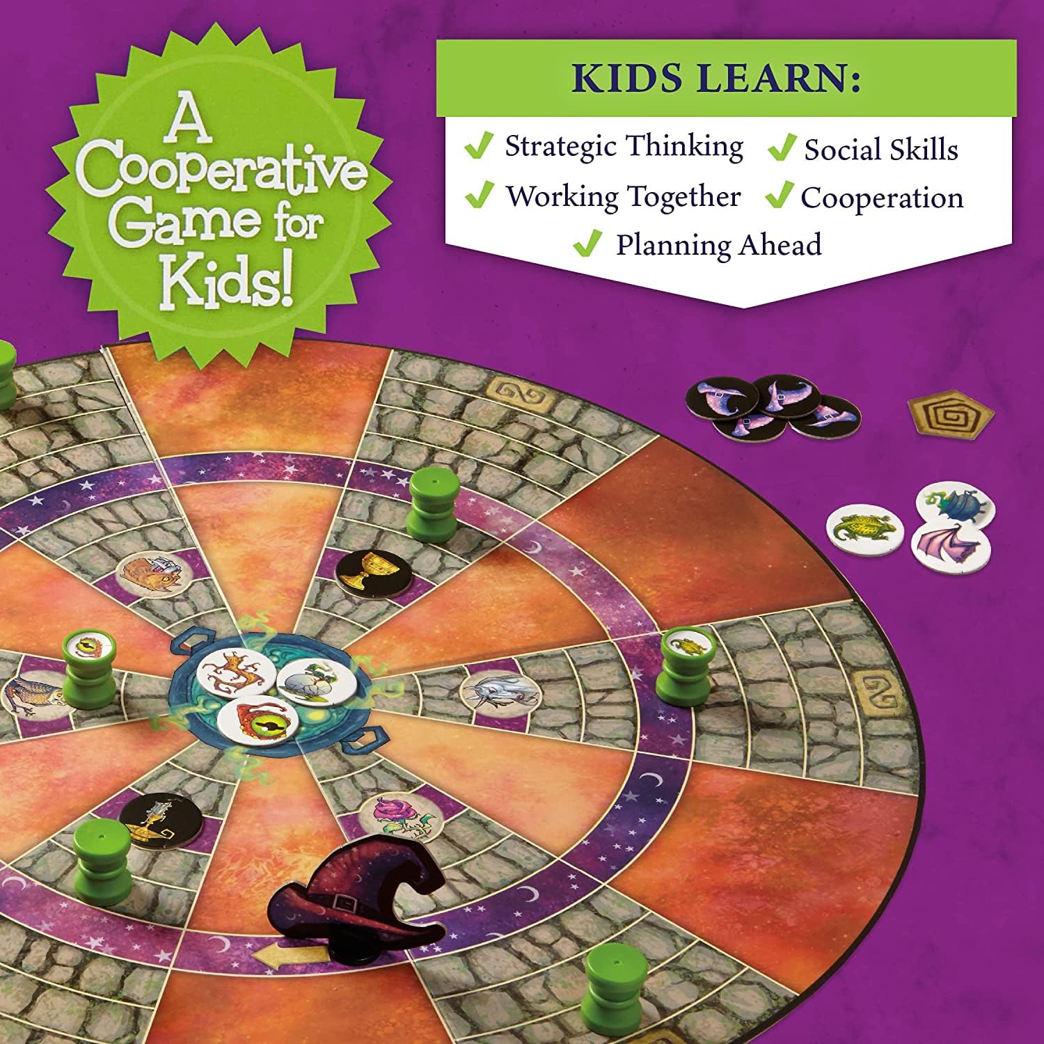 Peaceable Kingdom Cauldron Quest action dice introduce strategic choices during play