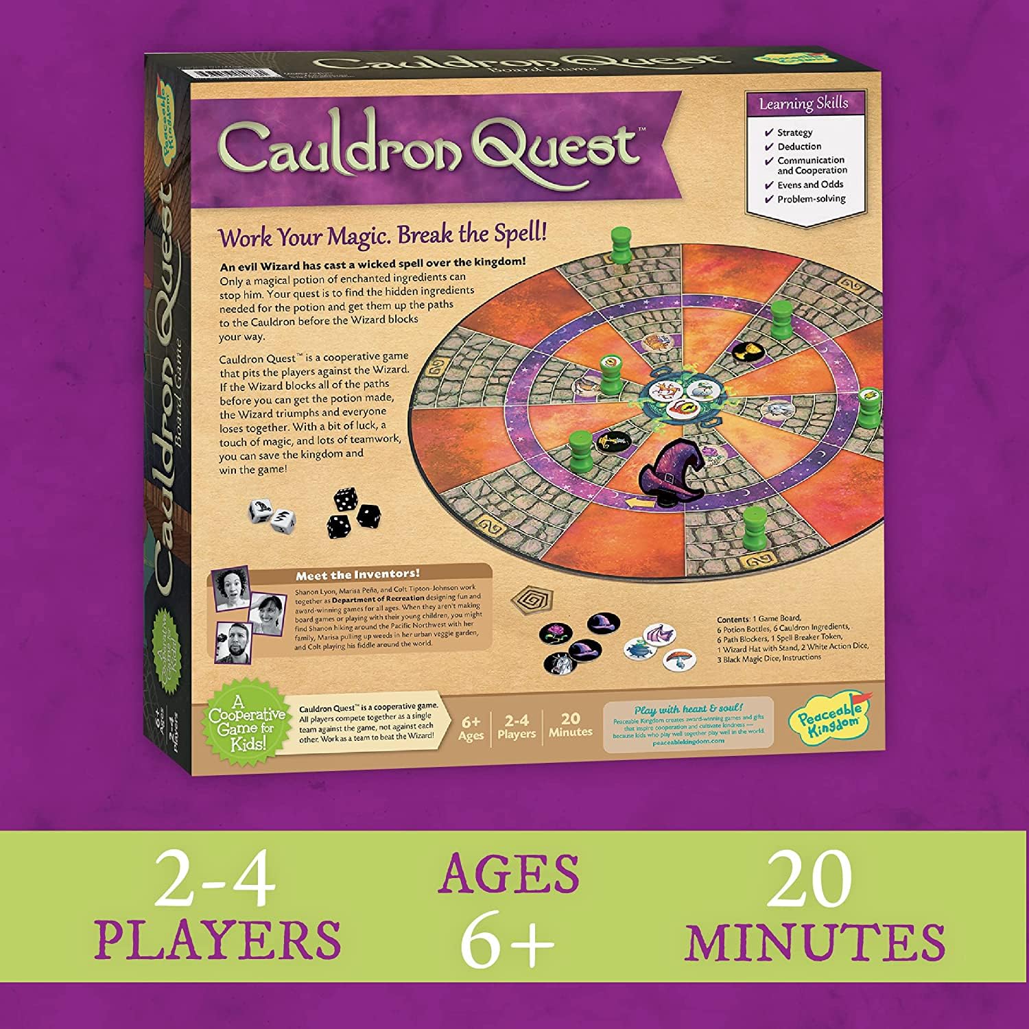 Peaceable Kingdom Cauldron Quest game board anchors the cooperative path to victory