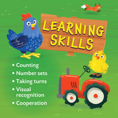 Peaceable Kingdom Count Your Chickens chicken coop scene invites teamwork during playtime.