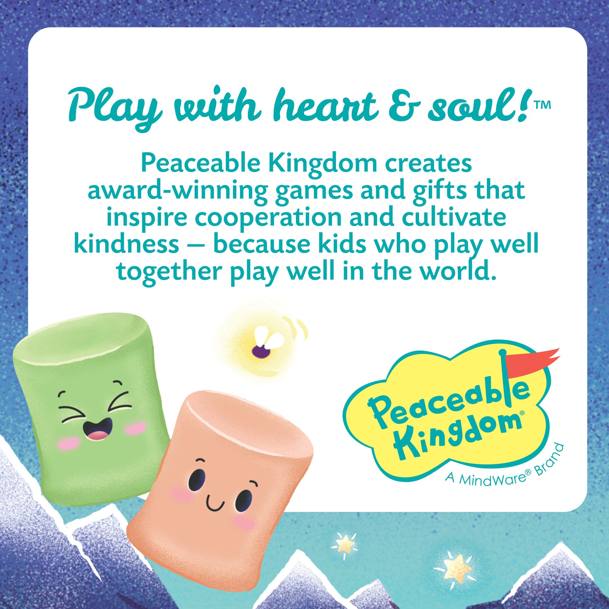 Peaceable Kingdom cooperative preschool game fosters teamwork and shared celebration.