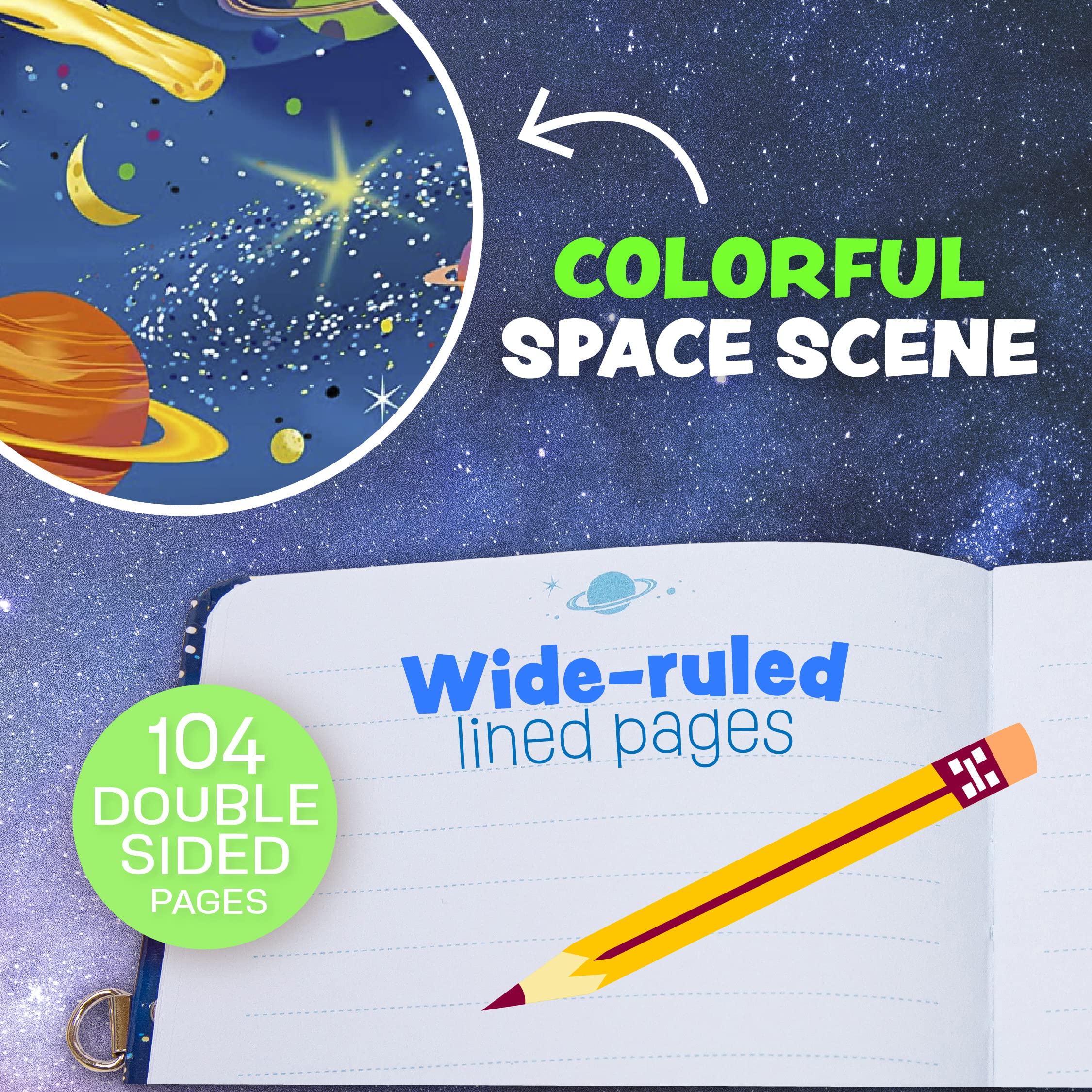 Peaceable Kingdom Deep Space Diary compact size fits backpacks for travel.