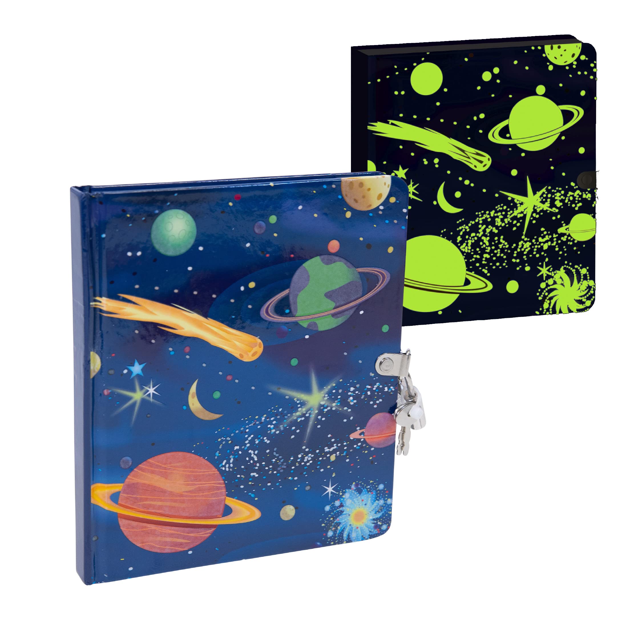 Peaceable Kingdom Deep Space Diary glow cover for private writing.