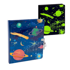 Peaceable Kingdom Deep Space Diary glow cover for private writing.