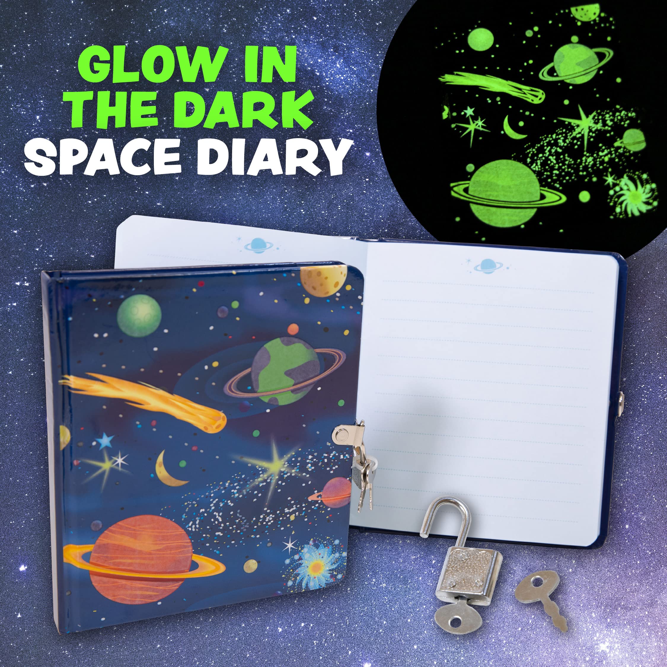 Peaceable Kingdom Deep Space Diary lock and key for secure private thoughts.