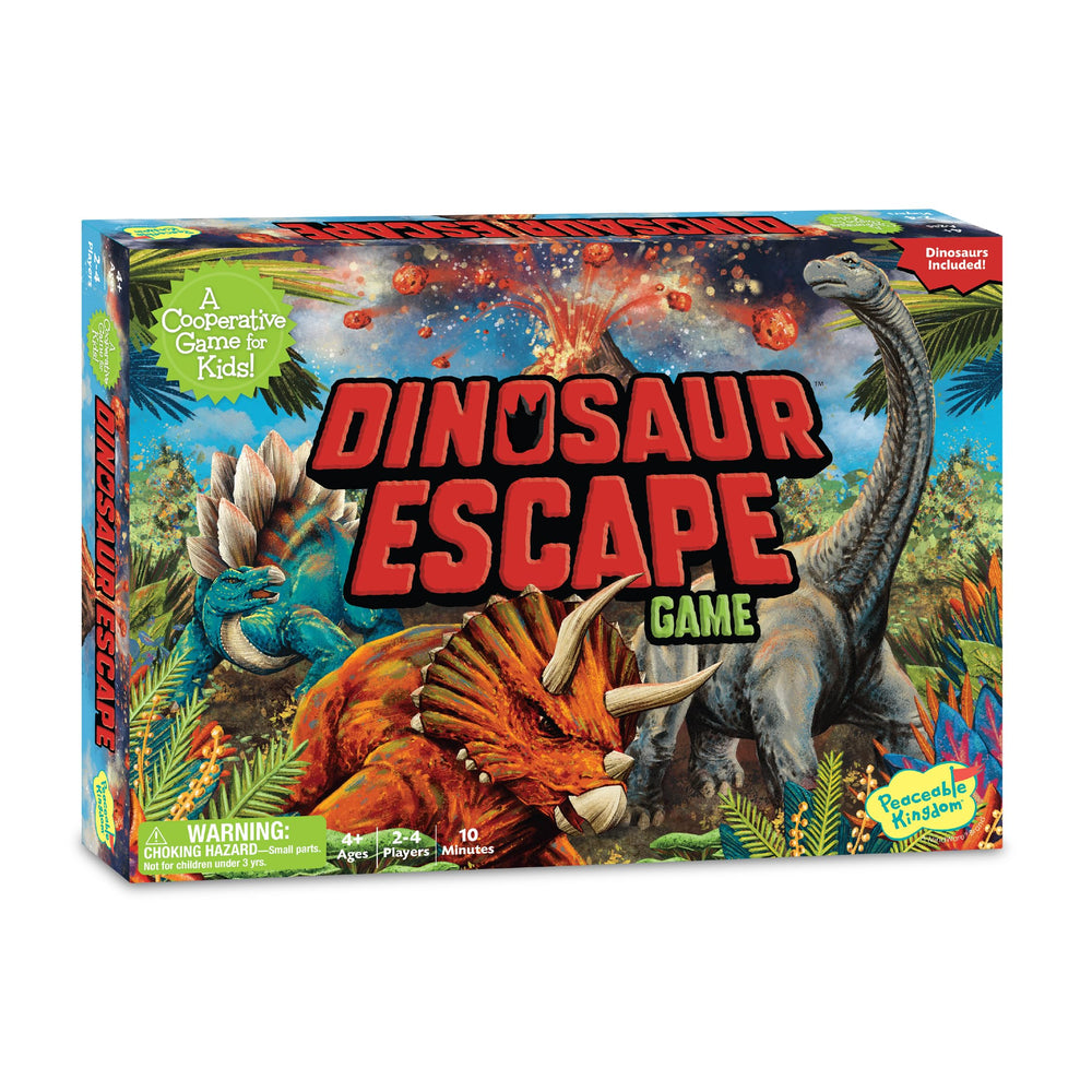 Peaceable Kingdom Dinosaur Escape game board scene promotes cooperative play.