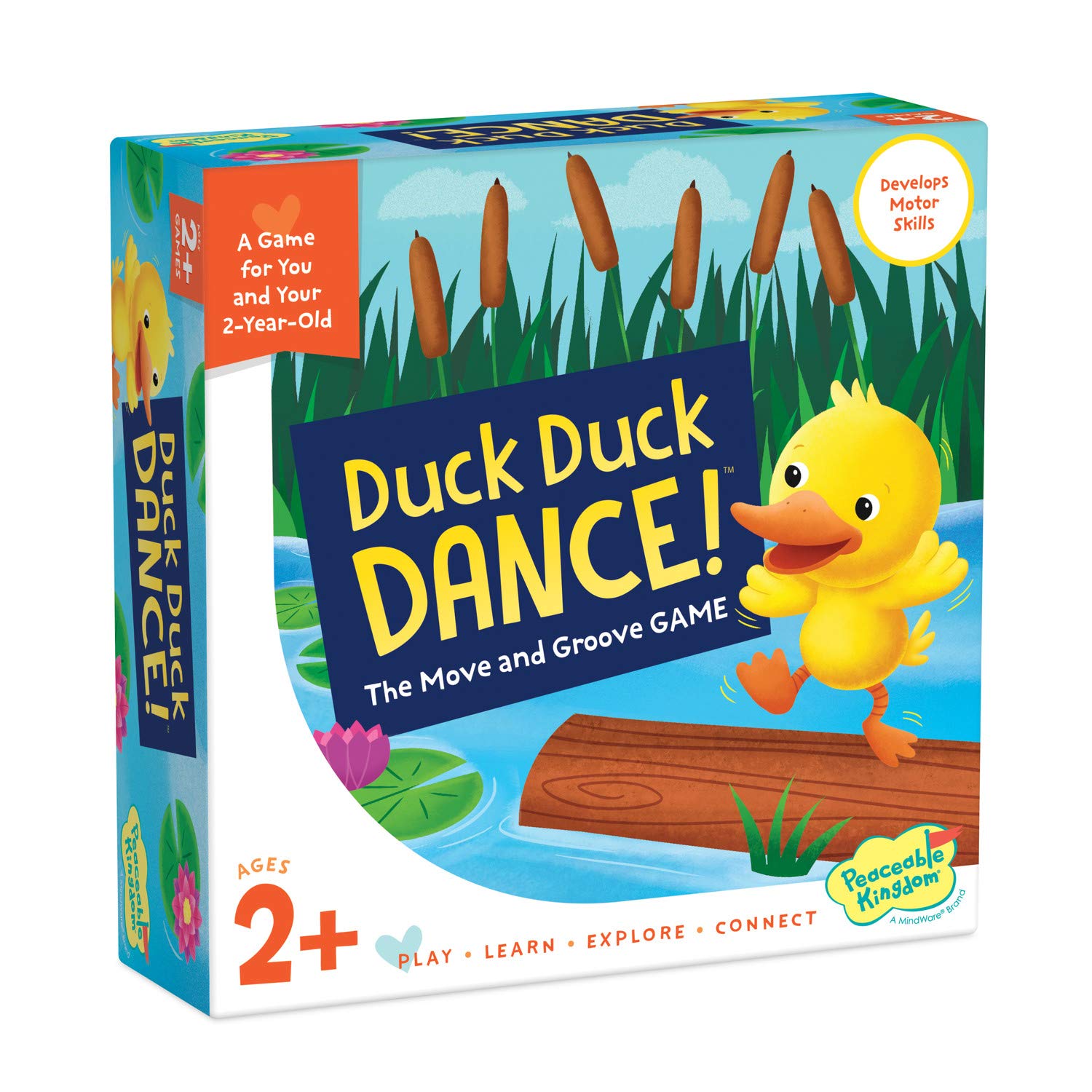 Peaceable Kingdom Duck Duck Dance board game for toddlers promotes movement and following directions.