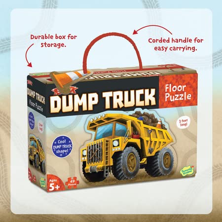 Peaceable Kingdom dump-truck puzzle box with corded handle supports portability.