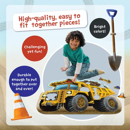 Peaceable Kingdom dump-truck puzzle pieces closeup shows easy-to-grip shapes.