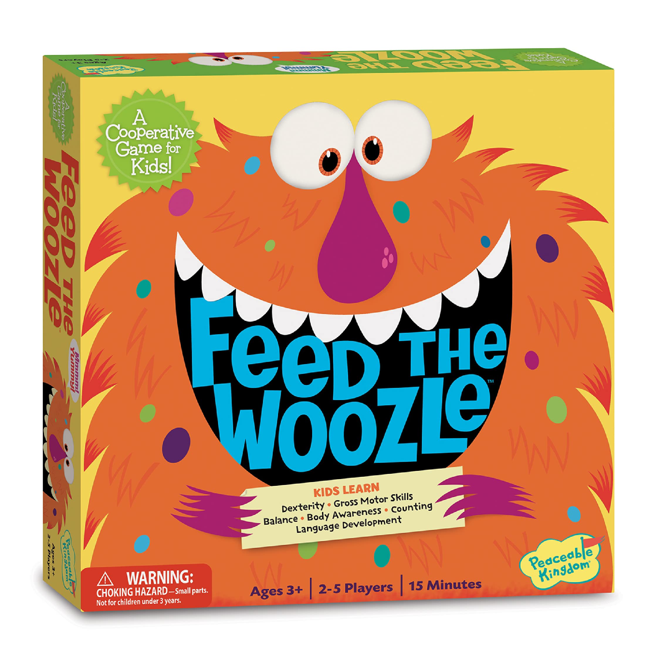 Peaceable Kingdom Feed the Woozle woozle figure promotes cooperative play and taking turns.