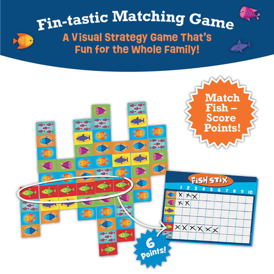 Peaceable Kingdom Fish Stix fish pieces laid out for matching and counting fun
