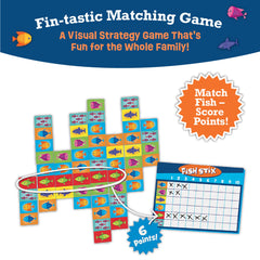 Peaceable Kingdom Fish Stix fish pieces laid out for matching and counting fun