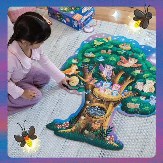 Peaceable Kingdom floor puzzle with carrying handle for easy classroom transport.
