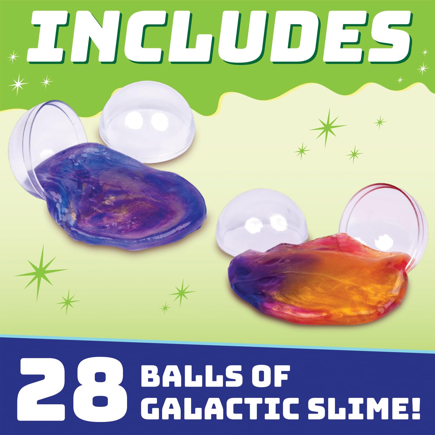 Peaceable Kingdom Galactic Slime Ball party-pack highlights shimmering texture