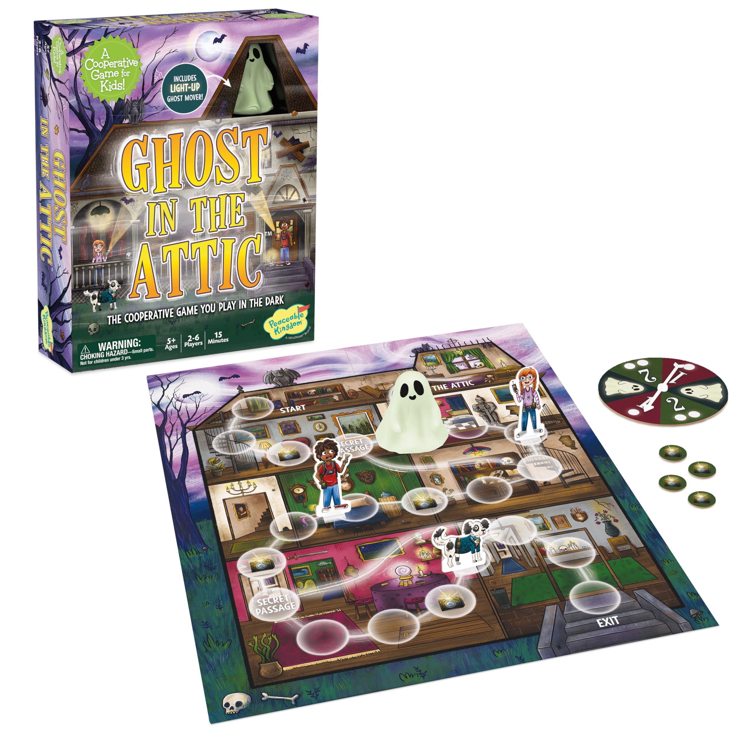 Peaceable Kingdom Ghost in the Attic glow-in-the-dark game board for family nights