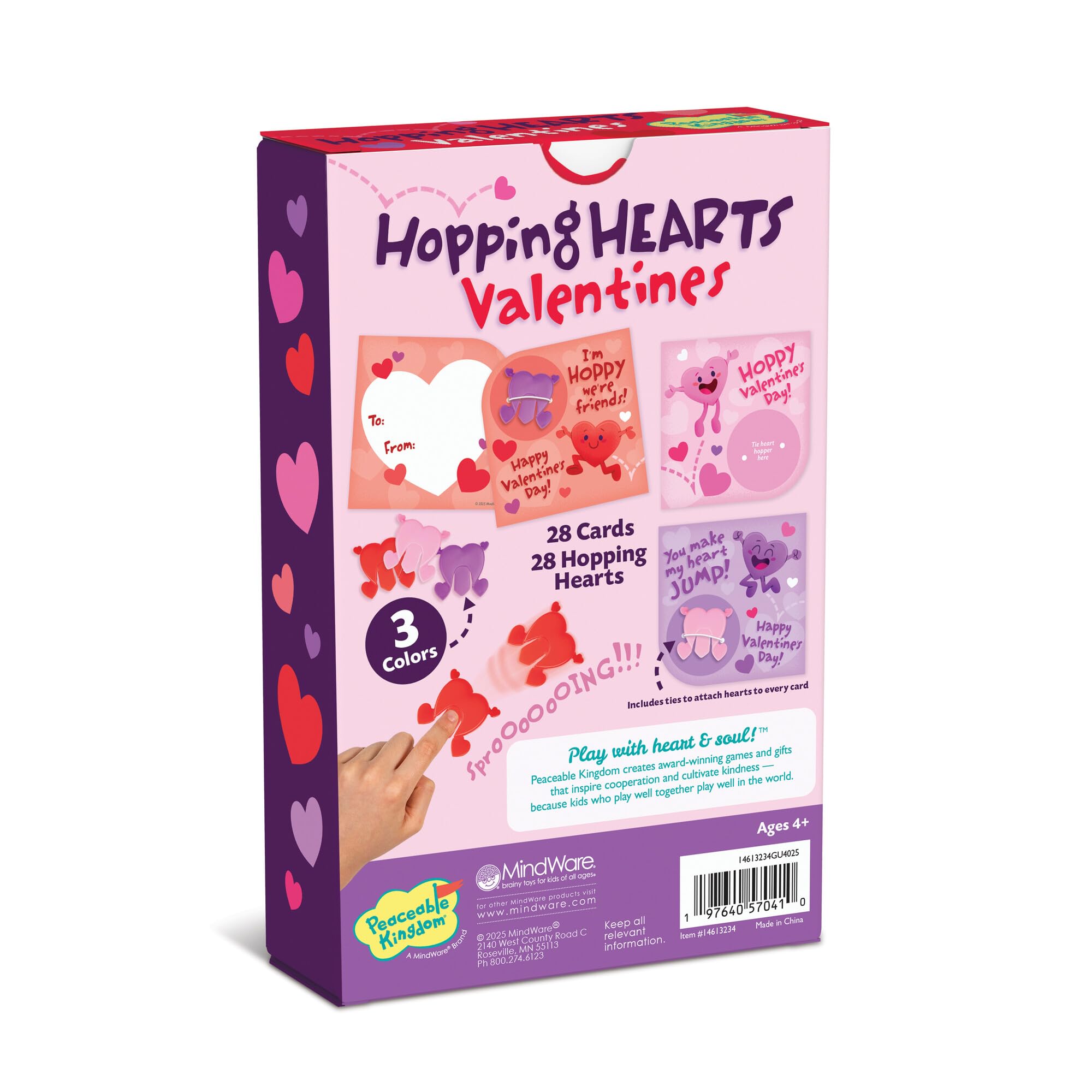 Peaceable Kingdom red pink purple hopping hearts add color variety for kids