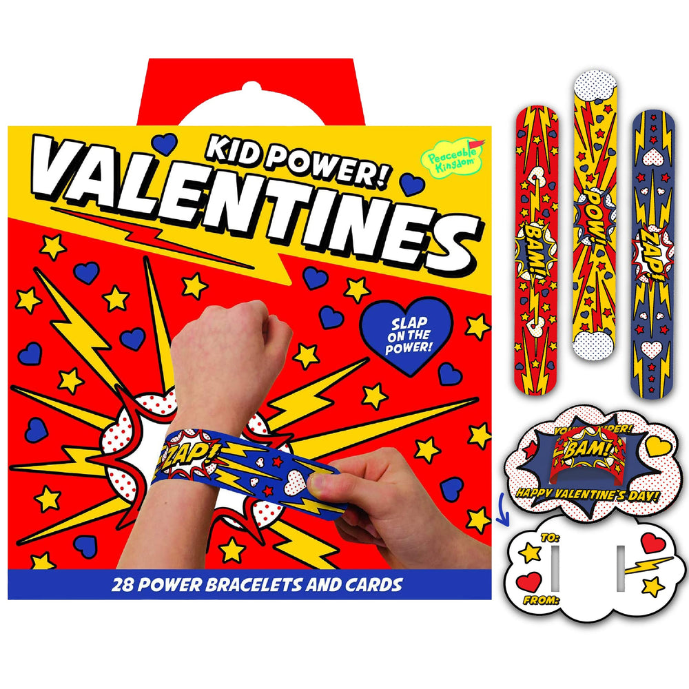 Peaceable Kingdom kid power valentines cards with bracelets for classroom exchanges