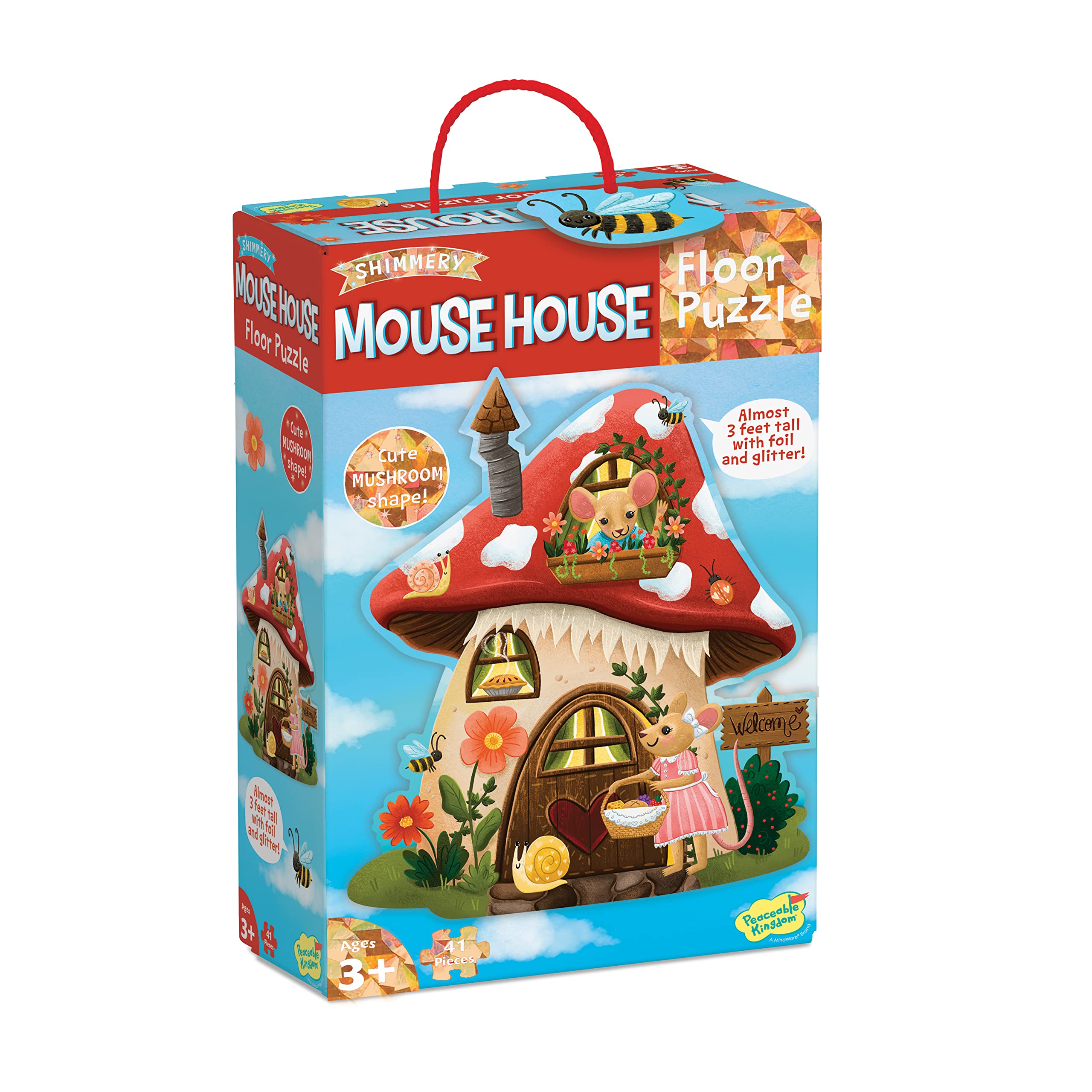 Peaceable Kingdom Mushroom House giant puzzle reveals a colorful final scene for kids.
