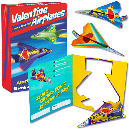 Peaceable Kingdom paper plane valentines design 1 for classroom exchanges and creativity.