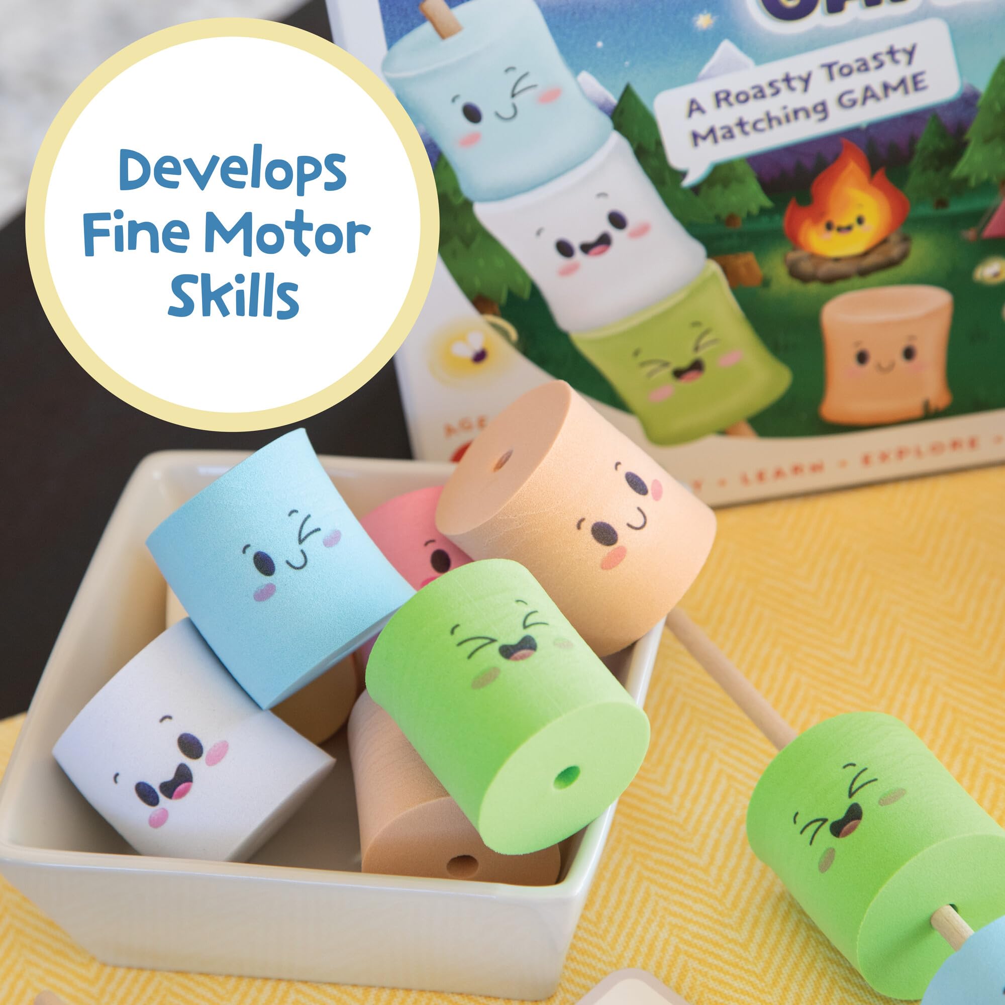 Peaceable Kingdom pretend campfire scene promotes cooperative play and social sharing.