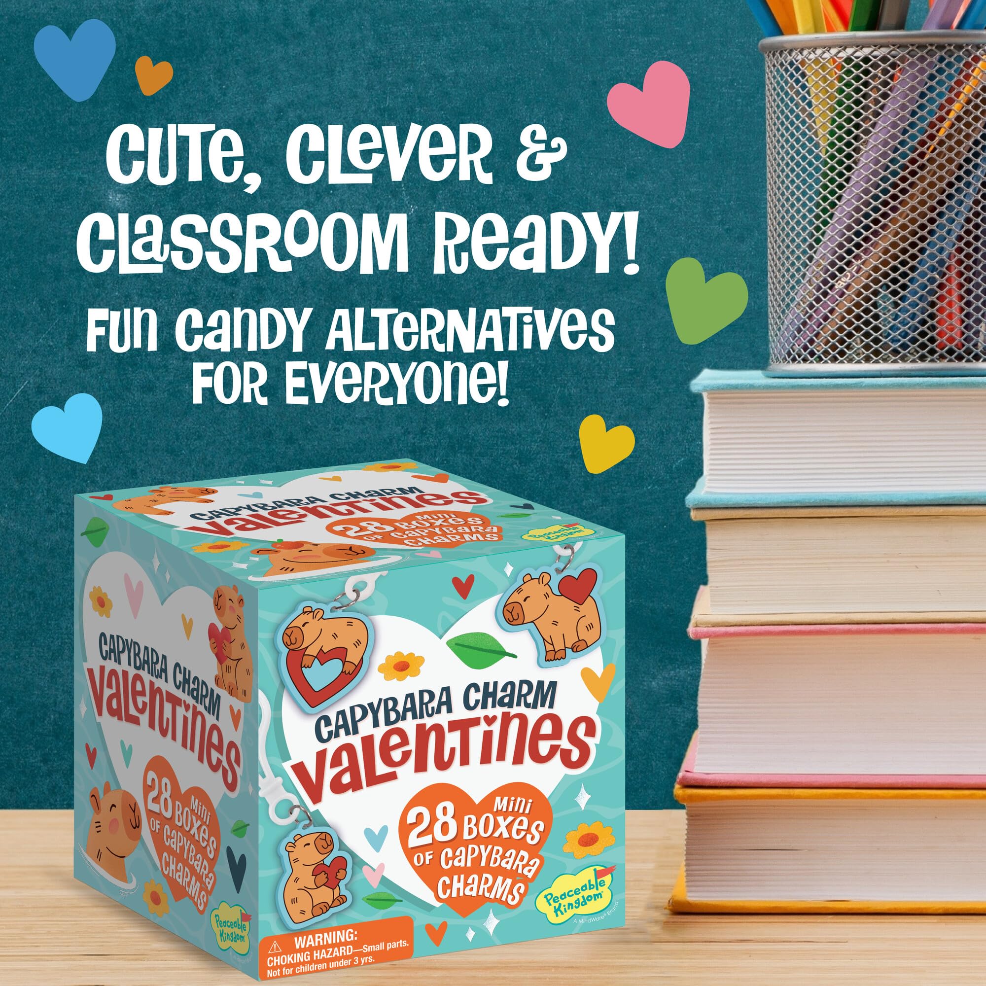 Peaceable Kingdom valentines box with capybara charms enhances gifting.