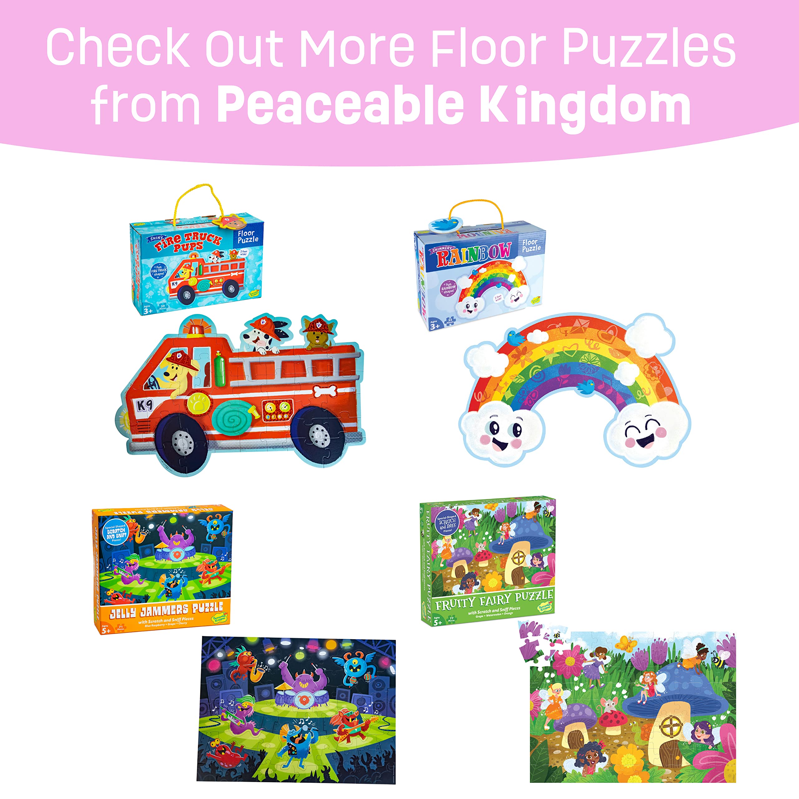 Peaceable Kingdom Shimmery Mermaid Floor Puzzle features a corded handle for easy transport.
