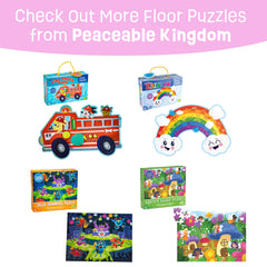 Peaceable Kingdom Shimmery Mermaid Floor Puzzle features a corded handle for easy transport.