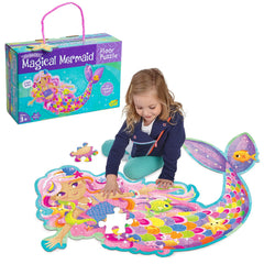 Peaceable Kingdom Shimmery Mermaid Floor Puzzle with foil accents supports visual learning.