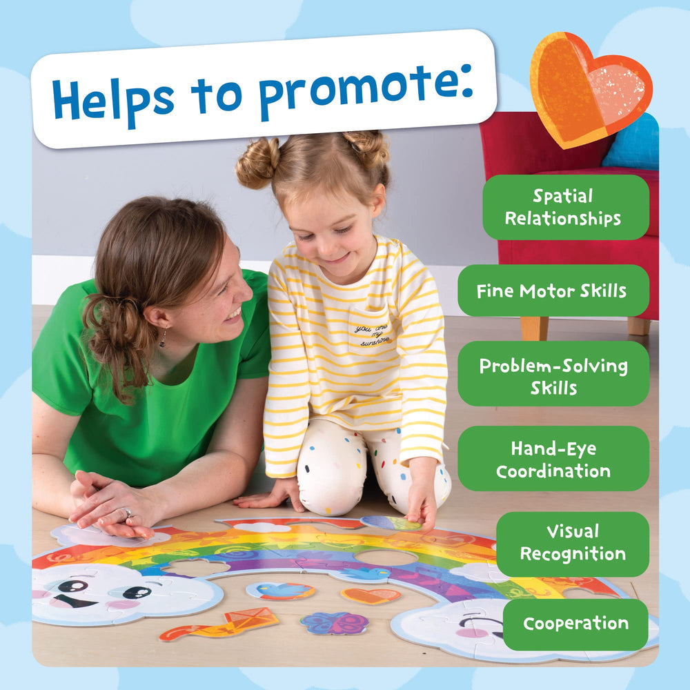 Kite shaped piece from Peaceable Kingdom Shimmery Rainbow Puzzle adds playful variety.