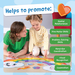 Kite shaped piece from Peaceable Kingdom Shimmery Rainbow Puzzle adds playful variety.