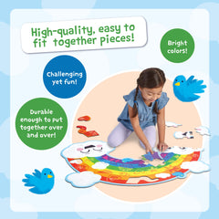 Thick pieces from Peaceable Kingdom Shimmery Rainbow Puzzle support small hands during assembly.