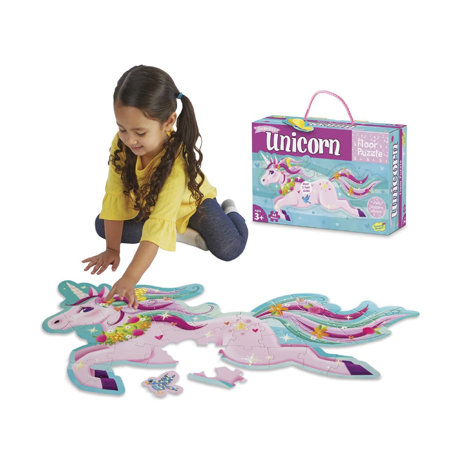 Peaceable Kingdom shimmery unicorn floor puzzle with foil piece for visual recognition