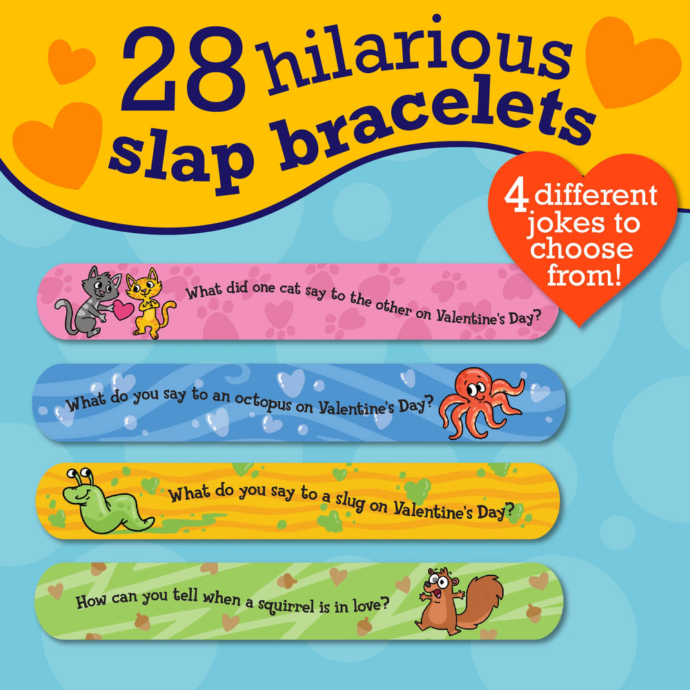Peaceable Kingdom slap-bracelets-jokes for playful Valentine exchanges.