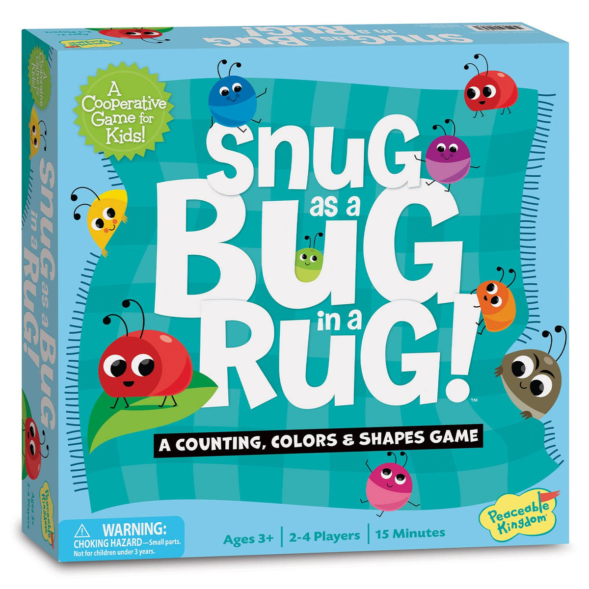 Peaceable Kingdom Snug as a Bug in a Rug game play scene promotes cooperative learning.