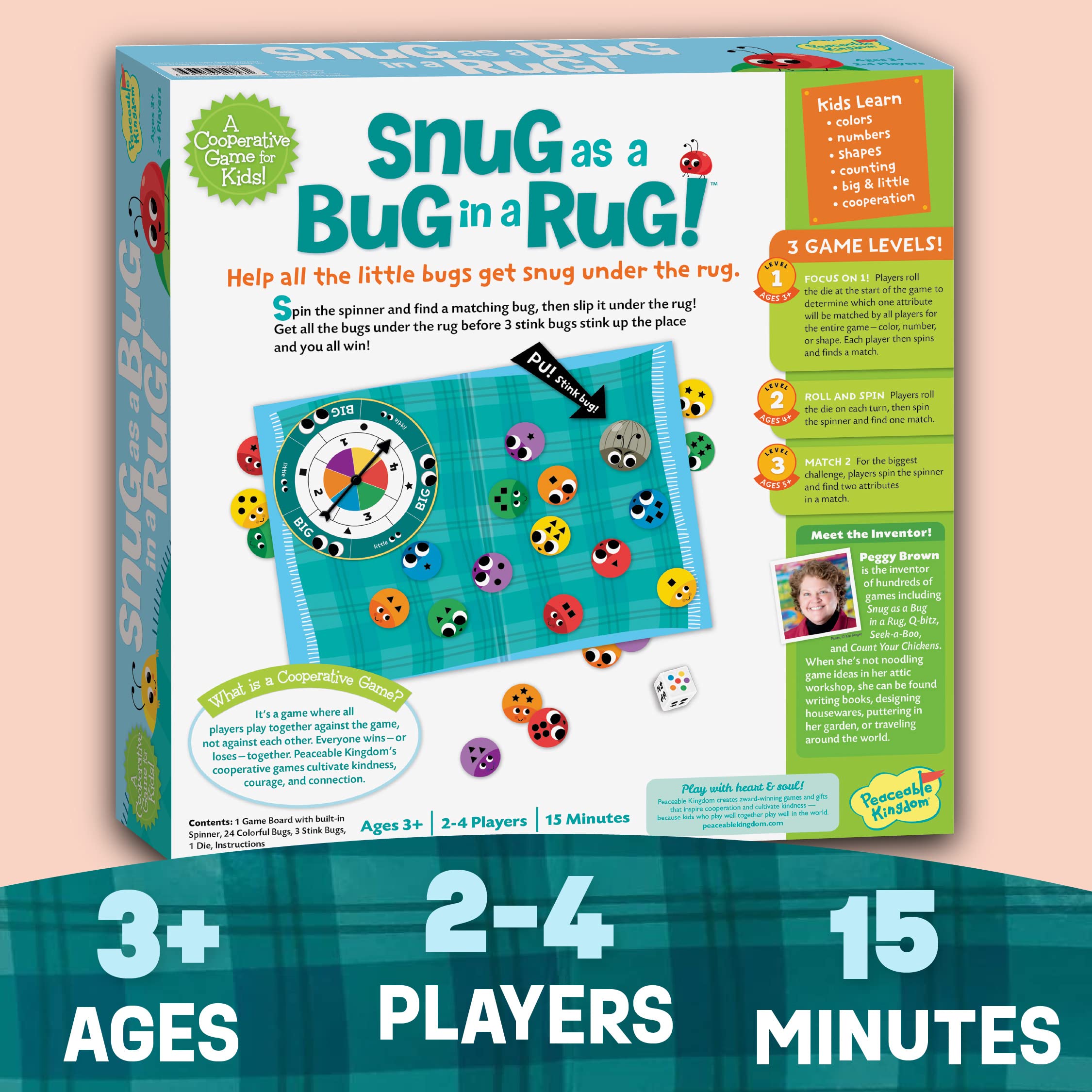 Peaceable Kingdom Snug as a Bug in a Rug small group play builds collaboration.