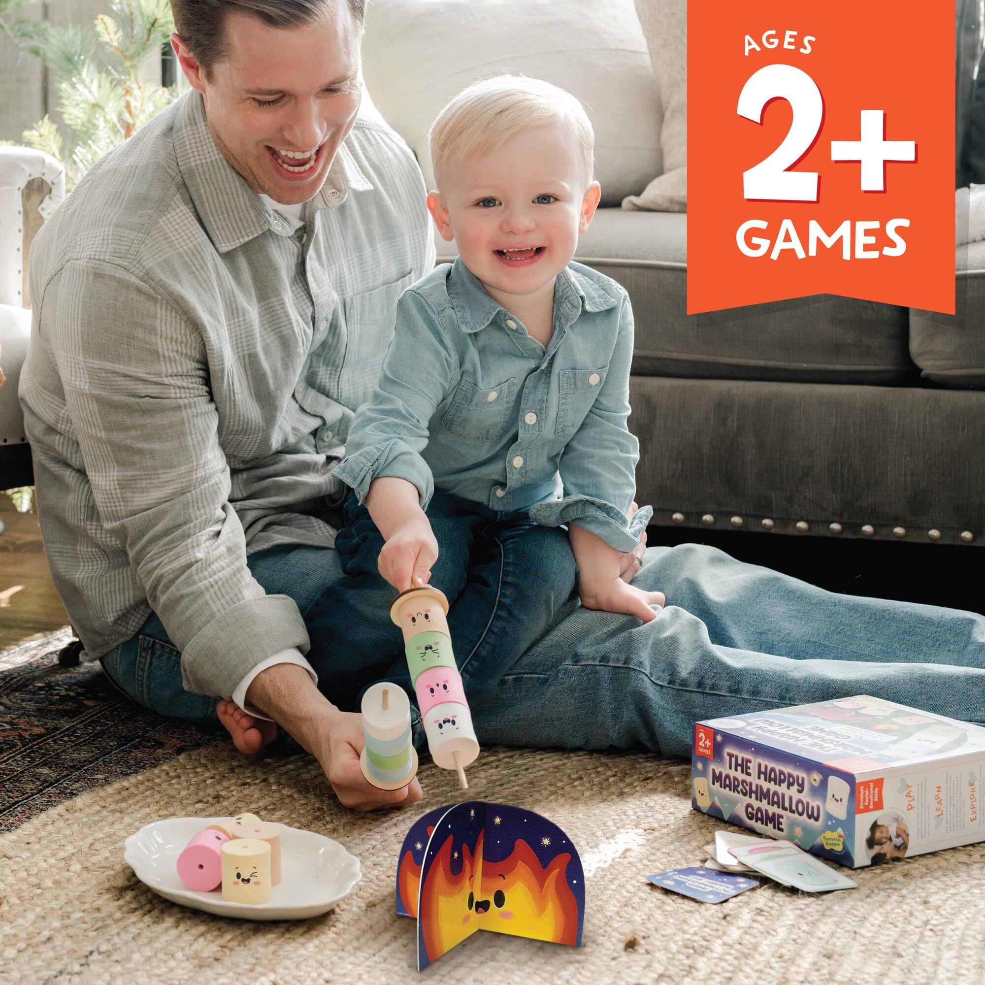 Peaceable Kingdom toddler game pack offers hands-on learning with sticks, cards, and campfire.