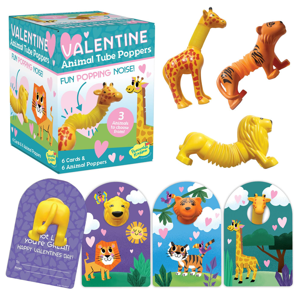 Peaceable Kingdom lion Valentine tube popper for active play and fine motor practice.