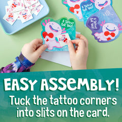 Peaceable Kingdom axolotl tattoos fit neatly on 4.25 inch cards.
