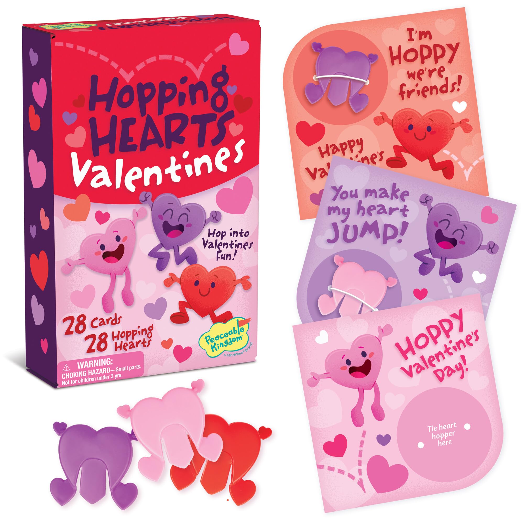 Peaceable Kingdom valentine card with hopping heart for classroom exchanges