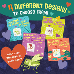 Peaceable Kingdom four-bug valentines designs with envelopes ready for classroom exchanges.