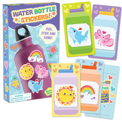 Peaceable Kingdom rainbow stickers for water bottles enhance classroom Valentine exchanges.