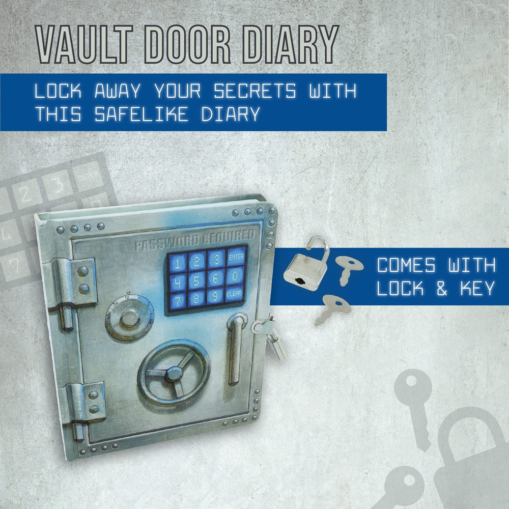 Peaceable Kingdom Vault Door Diary lock, tiny key keeps private writings safely tucked away.