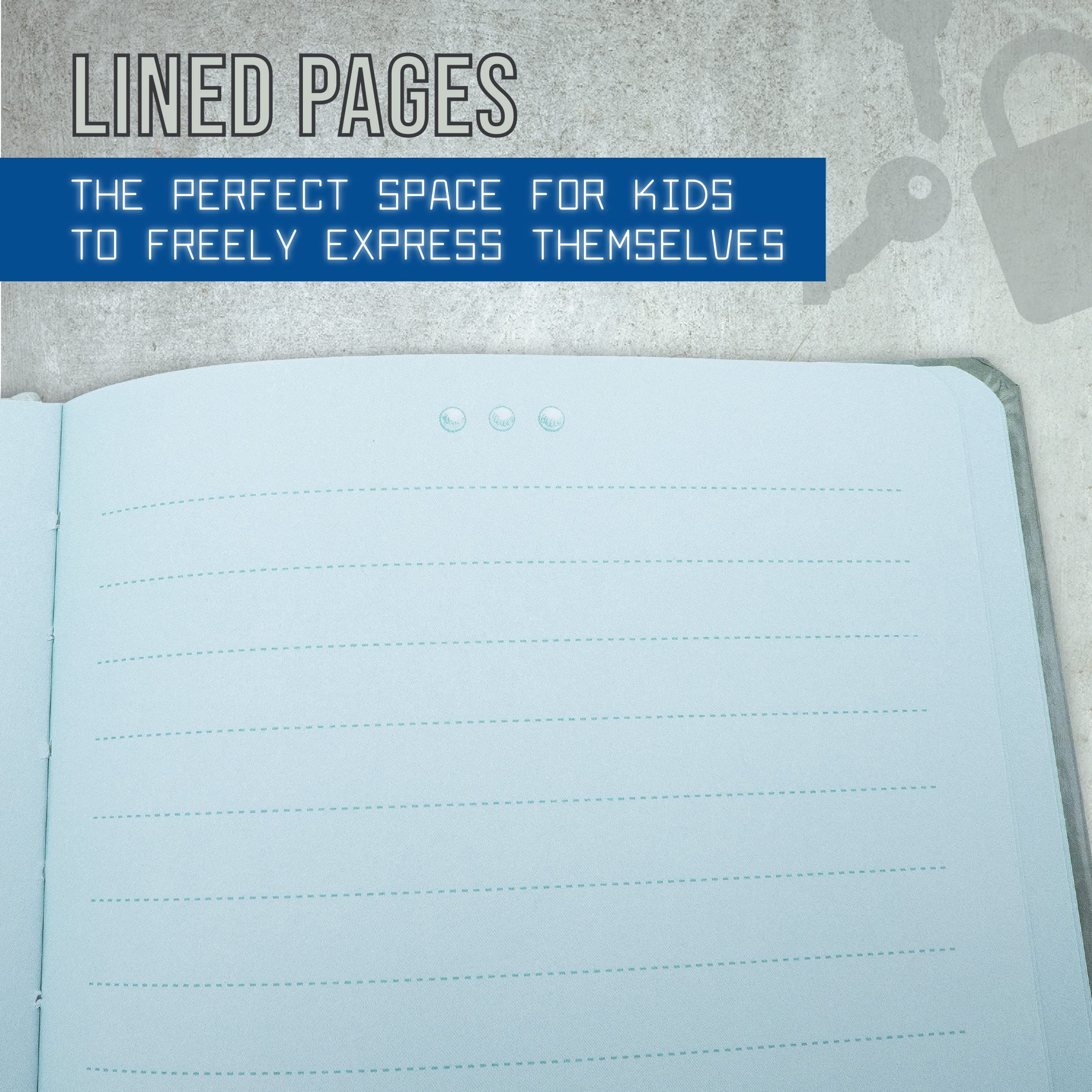 Peaceable Kingdom Vault Door Diary open pages invite kids to add thoughts and memories.