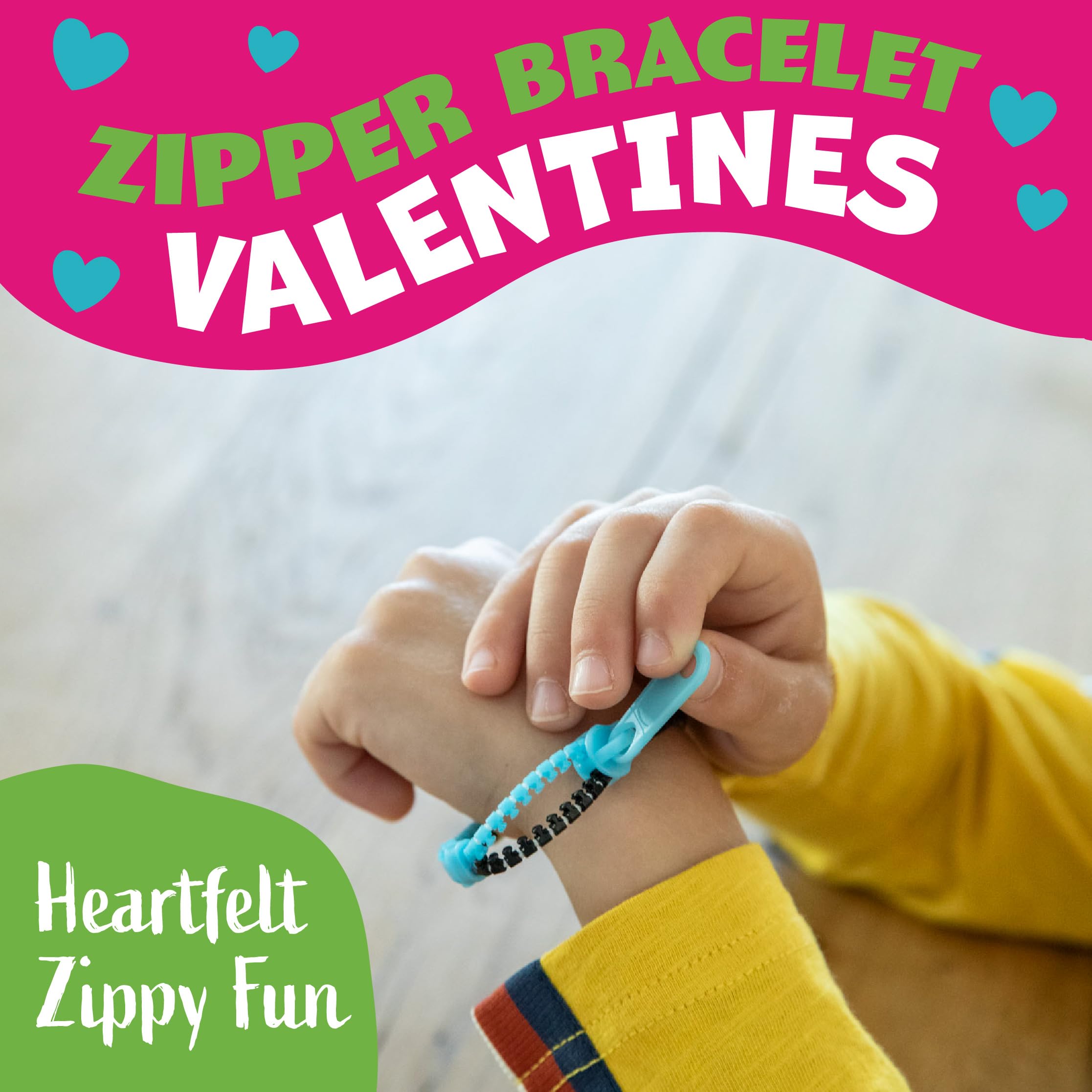 Peaceable Kingdom zipper bracelet close-up with bright colors highlighting fun social interaction during celebrations.