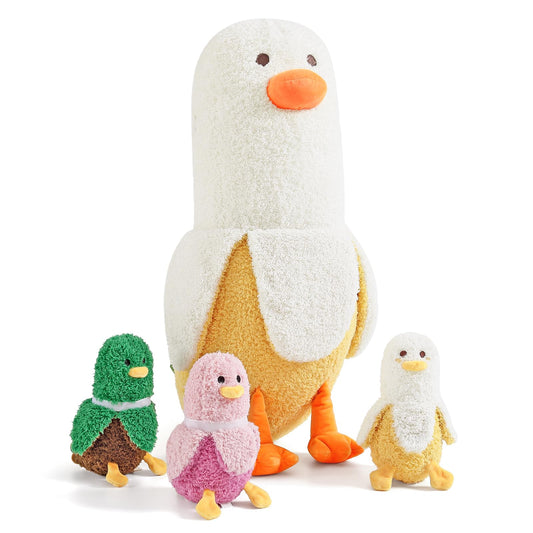 PEACH CAT Banana Duck mommy plush, 19.7 inches, cozy cuddle companion.