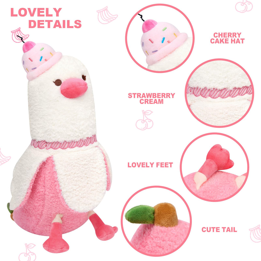 Peach Cat banana duck plush cherry cake hat highlights playful design for kids and collectors
