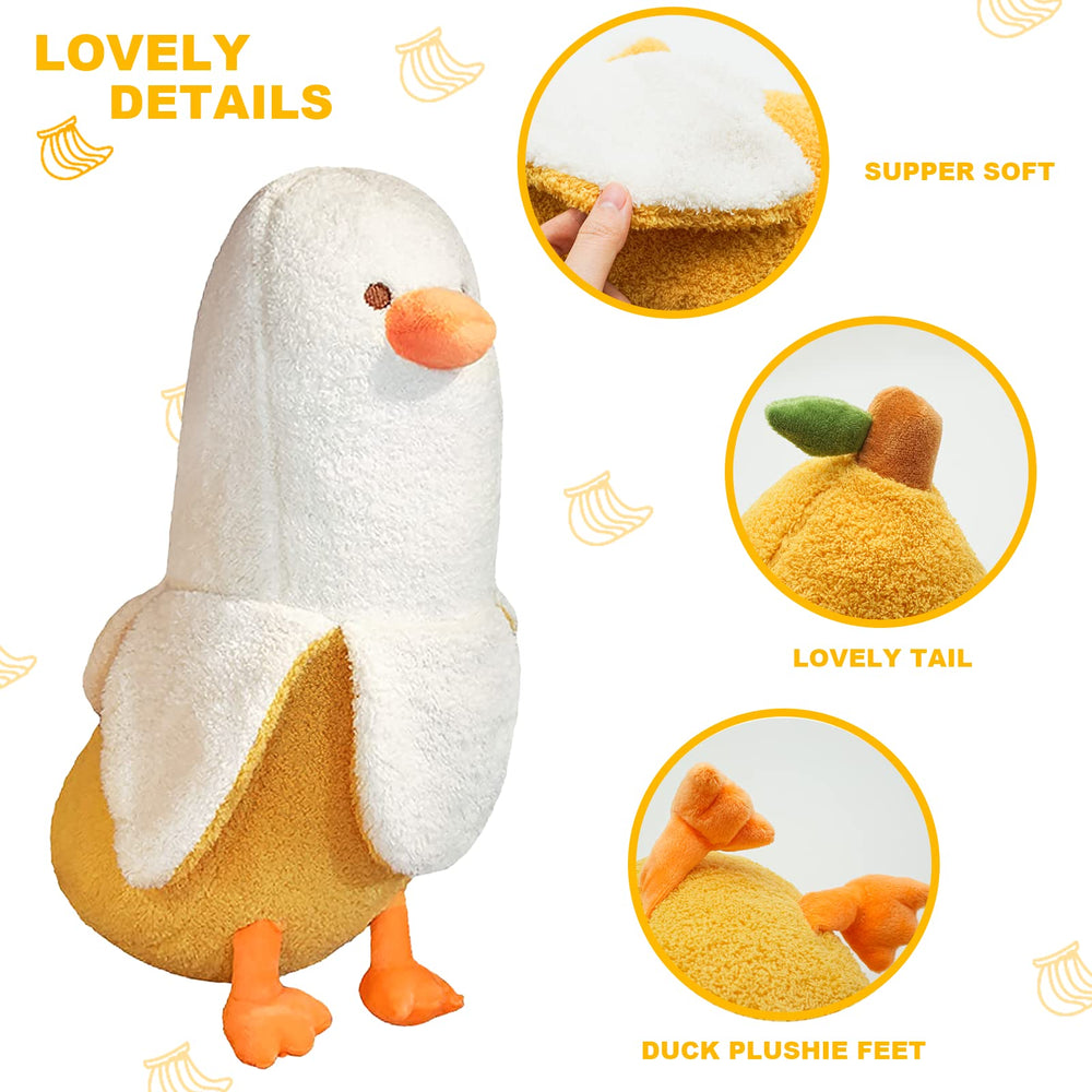 Peach Cat banana duck plush in a hugging pose for desk or bed use.