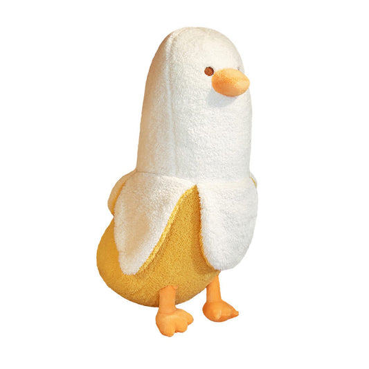 Peach Cat banana duck plush toy in white, a 19.7-inch cuddly companion for cozy lounging.